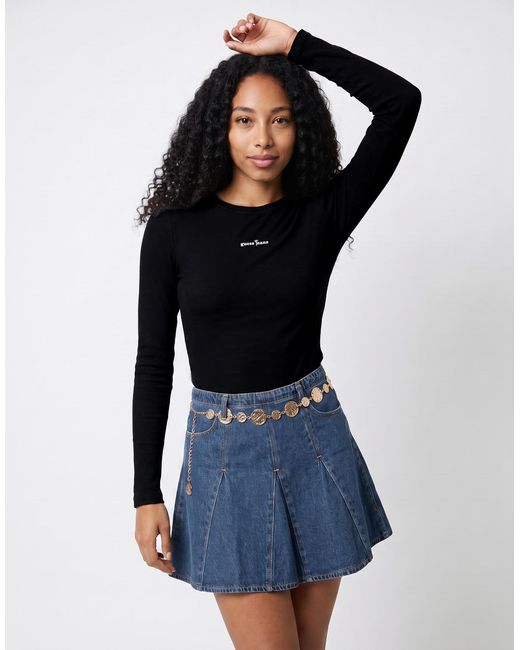 Guess Black Long Sleeve T-shirt Star Embro Ls Cn Rib Top