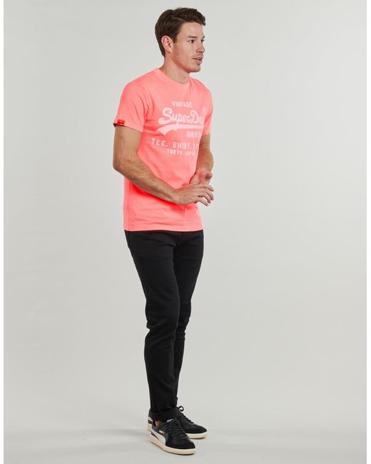 Superdry Pink T Shirt Logo Neon for men