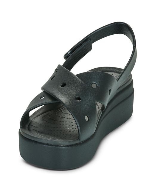 CROCSTM Black Flat Sandals Brooklyn 4u Cross Strap Sandal