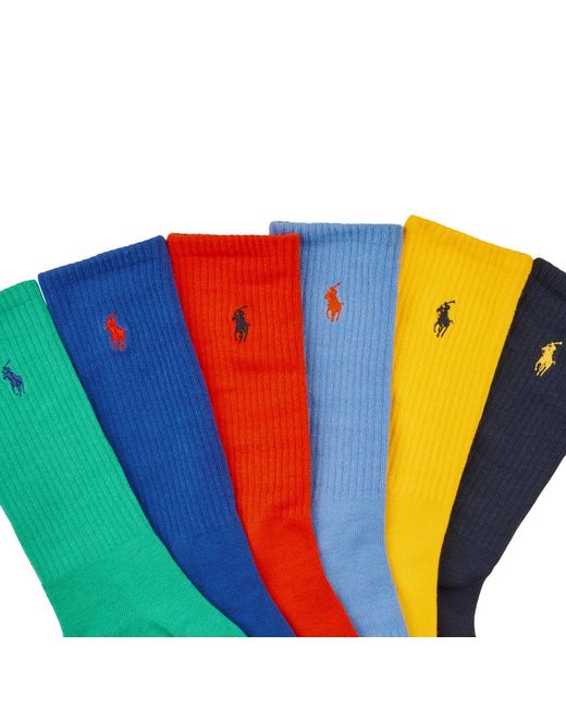Polo Ralph Lauren Blue Sports Socks Solids-crew Sock-6 Pack for men