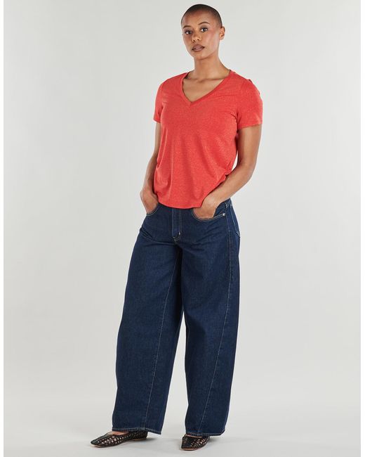 Vila Red T Shirt Viluxi Glitter V-neck