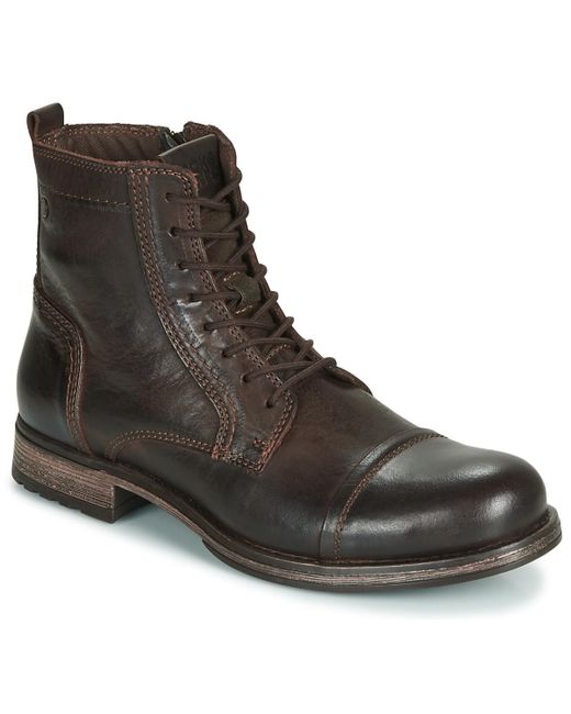 Jack & Jones Jfw Russel Leather Mid Boots in Brown for Men - Save 14% - Lyst