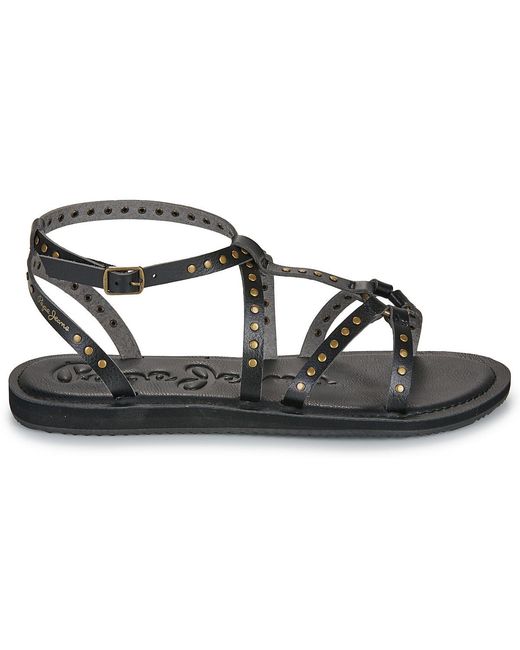 Pepe Jeans Black Flat Sandals Rio Studs W