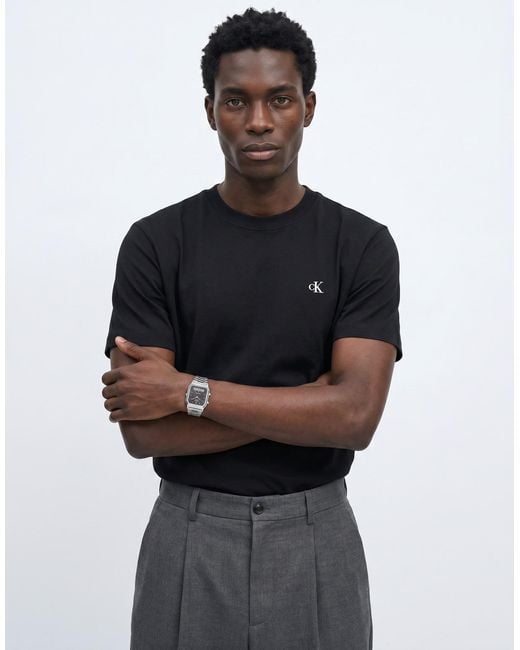 Calvin Klein Black T Shirt Ss Easy Monogram Tee for men