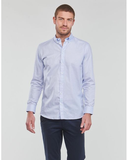 SELECTED Blue Long Sleeved Shirt Ethan Micro Motif Slim Fit for men