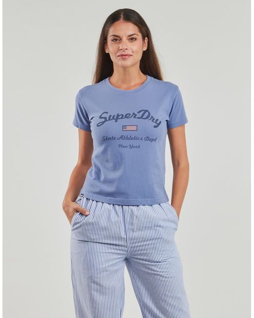 Superdry Blue T Shirt Ath Ess Fitted Graphic Tee