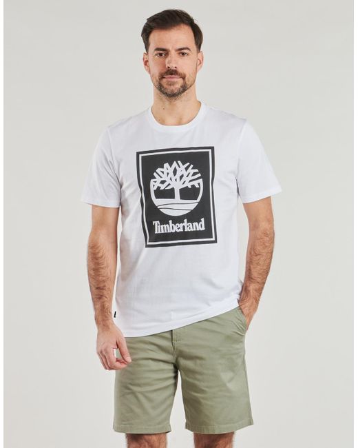 Timberland Gray T Shirt Stack Logo Short Sleeve Tee for men