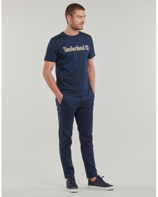 Timberland Blue T Shirt Camo Linear Logo Short Sleeve Tee for men