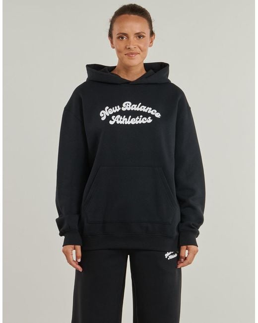 New Balance Black Hoodies Linear Heritage Fleece Long Hoodie