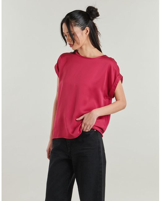 Vila Red Blouse Viellette S/s Satin