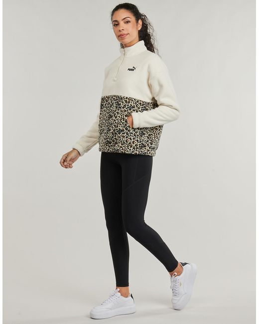 PUMA White Fleece Jacket Ess Graphic Animal Relaxed Half-zip Crew