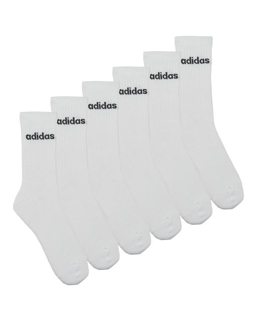Adidas White Socks Linear Crew Socks Cushioned Socks 6 Pair Pack