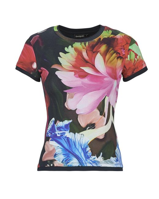Desigual Pink T Shirt Multiflowers Lacroix