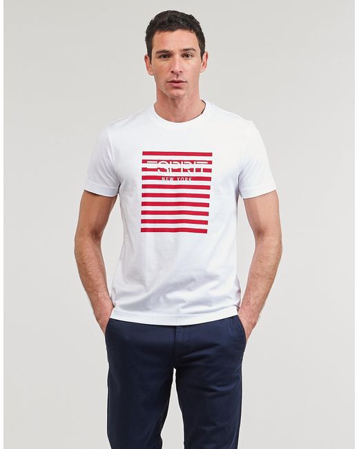 Esprit White T Shirt Ocs Logo Stripe for men