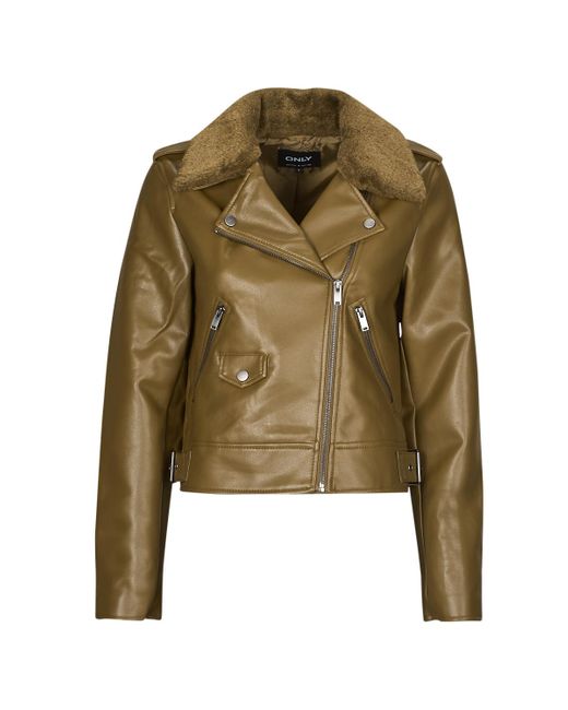 ONLY Green Leather Jacket Onlvilhelma