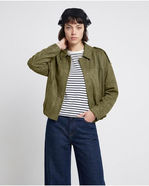ONLY Green Jacket Onlmoon-stina Faux Suede Bomber