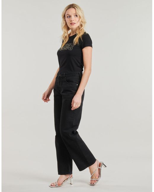Guess Black T Shirt Logo Lace