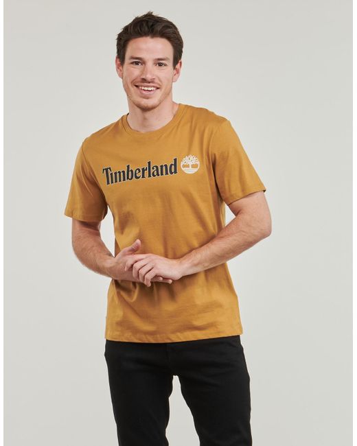 Timberland Yellow T Shirt Linear Logo Short Sleeve Tee for men