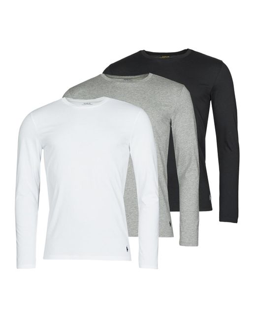 Polo Ralph Lauren Gray Crew 3 Pack Crew Undershirt Long Sleeve T-shirt for men