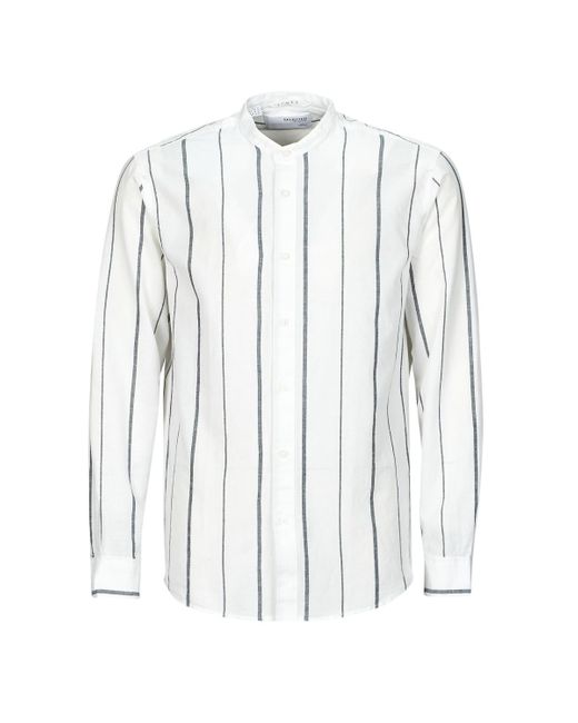 SELECTED White Long Sleeved Shirt Slhregnew-linen for men