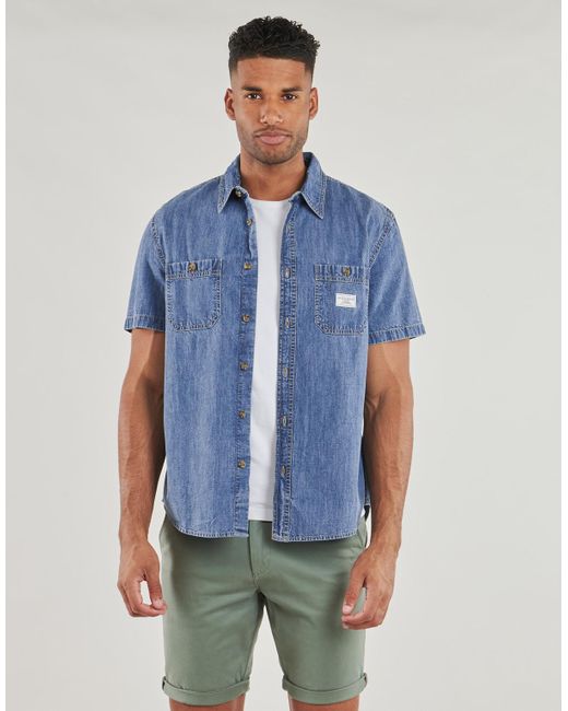 Guess Blue Short Sleeved Shirt Regular Ss Denim Shirt for men