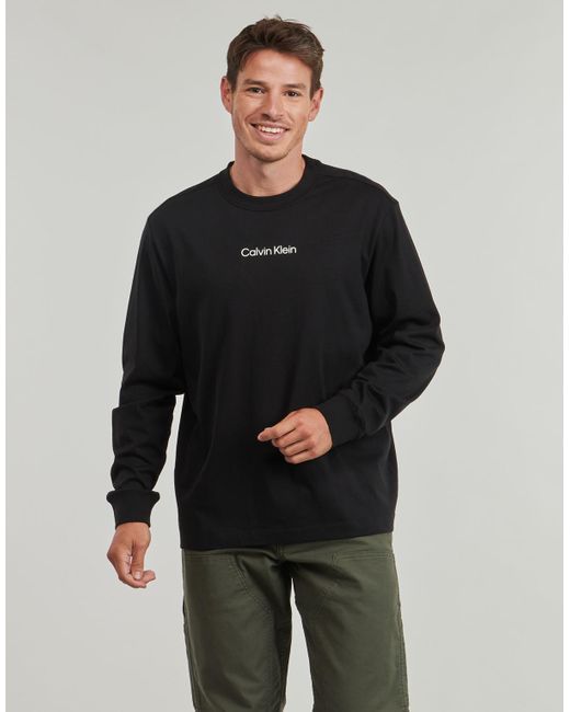 Calvin Klein Black Long Sleeve T-shirt Ls Rlxd Standard Logo Crewnk Tee for men