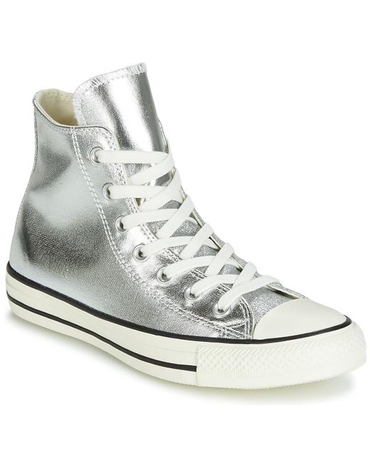 Converse Metallic Chuck Taylor All Star Shiny Metal Hi Women's Shoes (high-top Trainers) In Silver