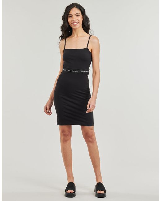 Calvin Klein Black Dress Logo Elastic Strappy Dress