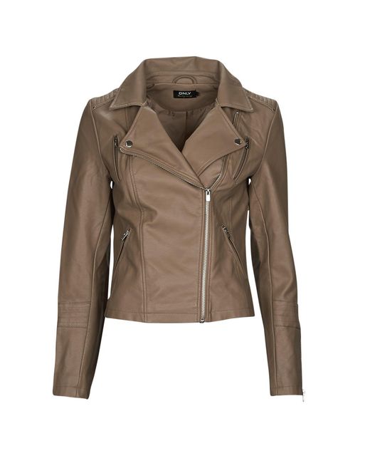 ONLY Green Leather Jacket Onlgemma Faux Leather Biker