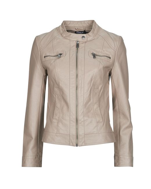 ONLY Gray Leather Jacket Onlbandit