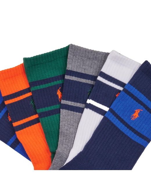 Polo Ralph Lauren Blue Sports Socks 6 Pack Sport Crew-stripes-crew Sock-6 Pack