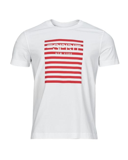 Esprit White T Shirt Ocs Logo Stripe for men