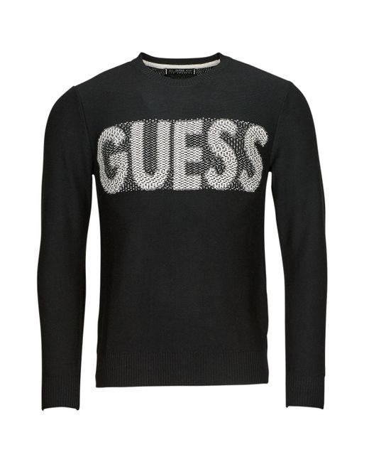 Guess Black Sweater Amyas Ls Cn Slogan Sweater for men