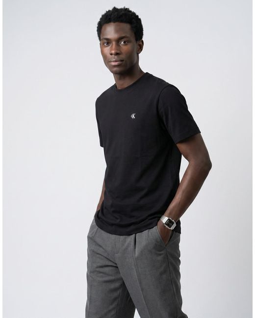 Calvin Klein Black T Shirt Ss Easy Monogram Tee for men