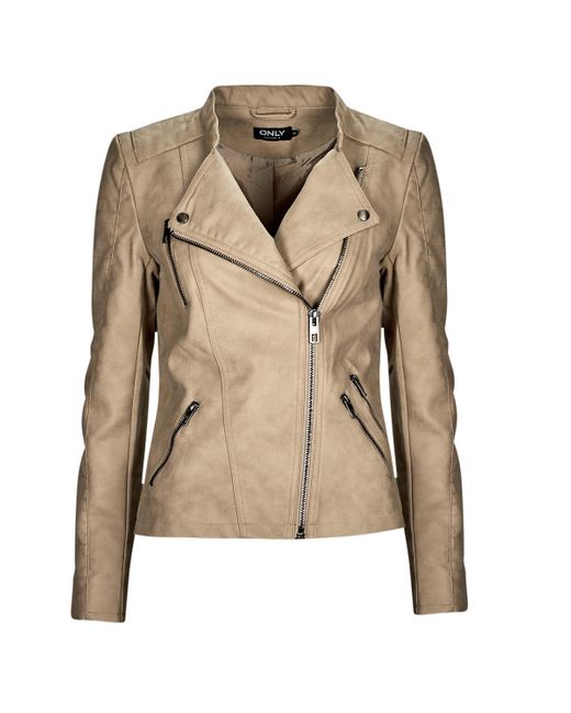 ONLY Natural Leather Jacket Onlava Faux Leather Biker Otw