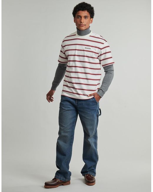 Dickies White T Shirt York Stripe Tee Ss Egret for men