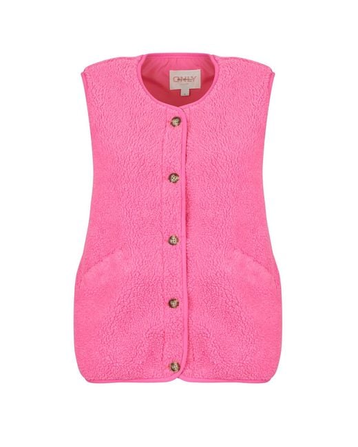 ONLY Pink Fleece Jacket Onlbaby Teddy Vest