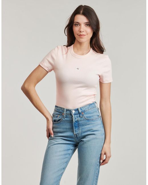 Calvin Klein Multicolor T Shirt Woven Label Rib Fitted Tee