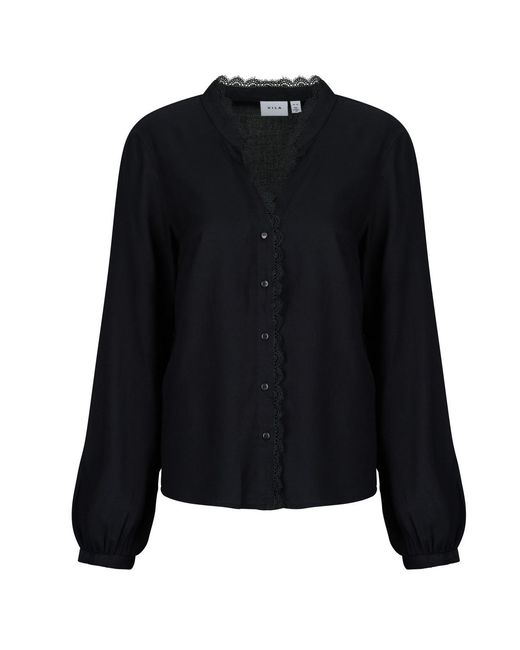 Vila Black Blouse Vigrace V-neck L/s Lace