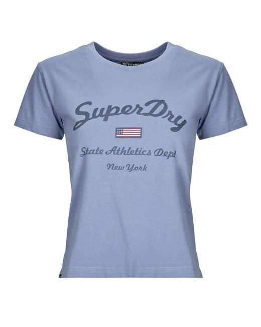 Superdry Blue T Shirt Ath Ess Fitted Graphic Tee
