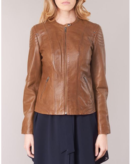 Naf Naf Clim Women S Leather Jacket In Brown Lyst