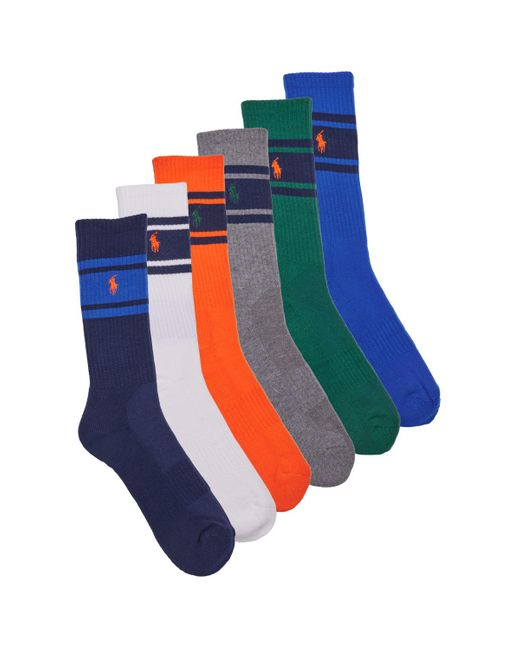 Polo Ralph Lauren Blue Sports Socks 6 Pack Sport Crew-stripes-crew Sock-6 Pack