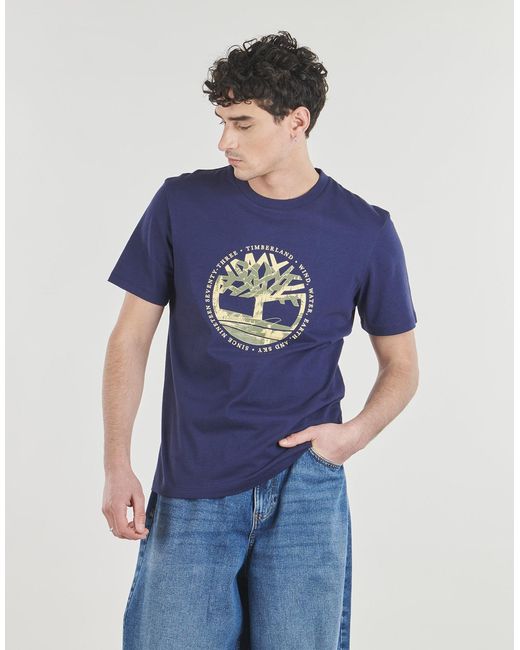 Timberland Blue T Shirt Tree Logo Lake House Graphic Tee for men