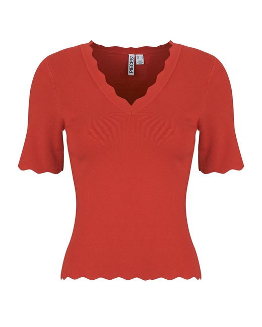Pieces Red Blouse Pcjuline Ss V-neck Knit