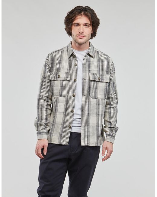 Only & Sons Gray Long Sleeved Shirt Onsscott Ls Check Flannel Overshirt 4162 for men