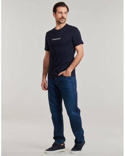 Guess Blue T Shirt Ss Cn Slim Logo Embro Tee for men