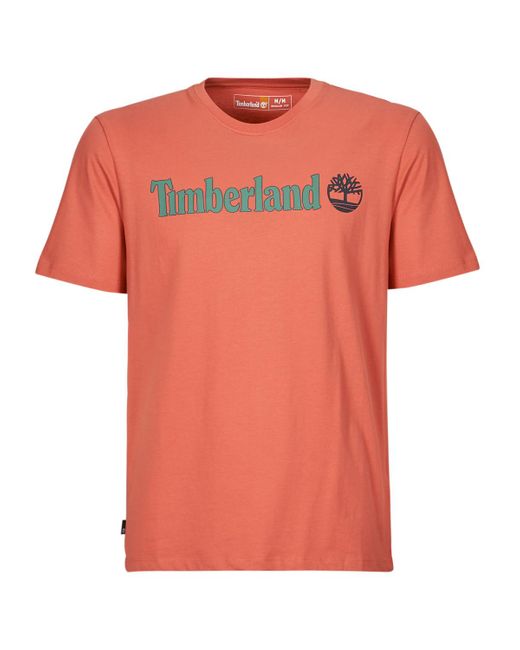 Timberland Orange T Shirt Linear Logo Short Sleeve Tee for men