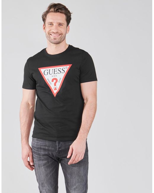 Guess Black Cn Ss Original Logo Tee T Shirt for men