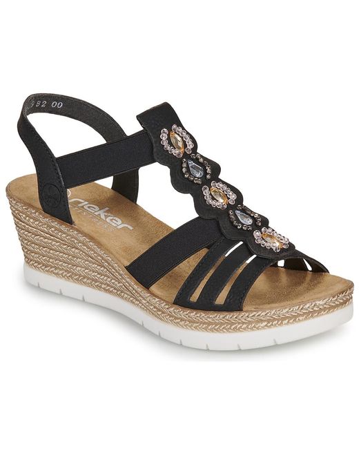 Rieker Black Wedge Sandals 619b2-00