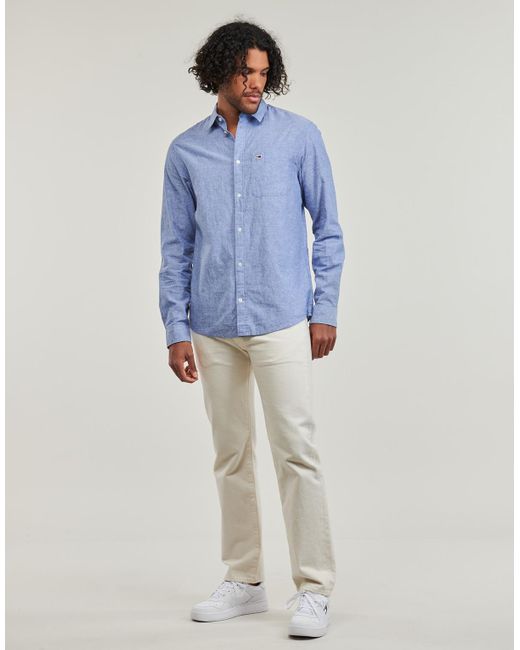 Tommy Hilfiger Blue Long Sleeved Shirt Tjm Reg Linen Blend Shirt for men